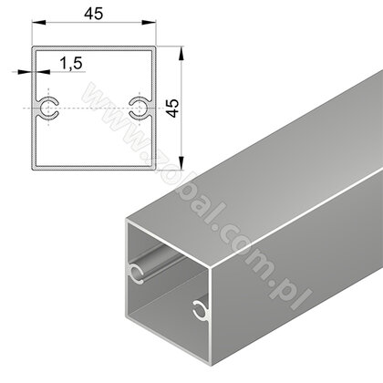 Profil na nohy N45x45, hrúbka 1,5mm - 3,5m hliník