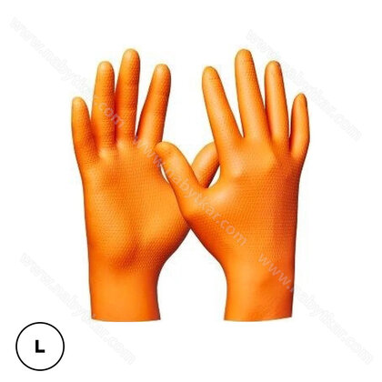 Jednorázové rukavice oranžová Nitril Ultra Grip nepudrované vel. L 50 kusov